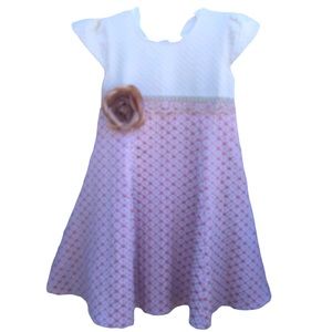 Sz 7 girls fancy dress w/flower & raised metallic pink dots zipper Easter